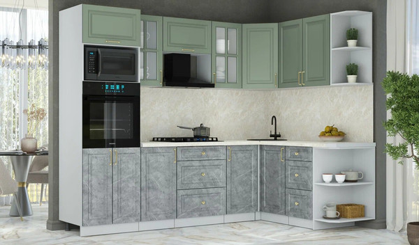 Изображение товара Кухонный гарнитур Интерлиния Мила Шато 1.68x2.6 ВТ PR (мята/керамика/опал светлый)