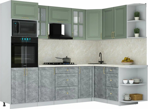 Изображение товара Кухонный гарнитур Интерлиния Мила Шато 1.68x2.6 ВТ PR (мята/керамика/опал светлый)
