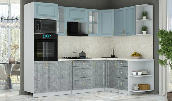 Изображение товара Кухонный гарнитур Интерлиния Мила Шато 1.68x2.6 ВТ PR (океан/керамика/опал светлый)