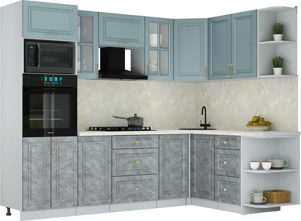 Изображение товара Кухонный гарнитур Интерлиния Мила Шато 1.68x2.6 ВТ PR (океан/керамика/опал светлый)