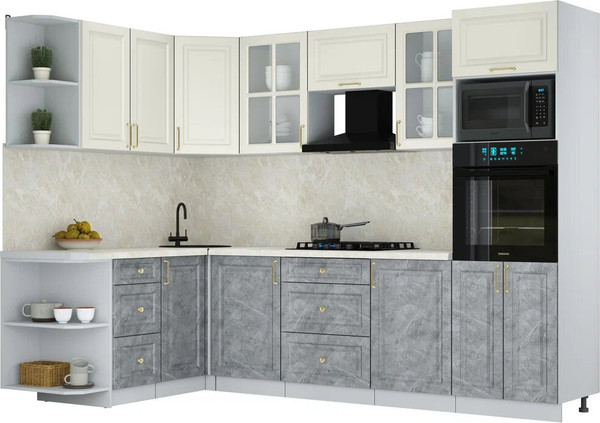 Изображение товара Кухонный гарнитур Интерлиния Мила Шато 1.68x2.8 ВТ LV (белый/керамика/опал светлый)