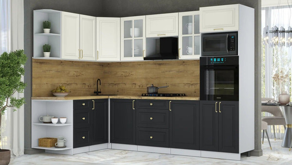 Изображение товара Кухонный гарнитур Интерлиния Мила Шато 1.68x2.8 ВТ LV (белый/черный/дуб бунратти)