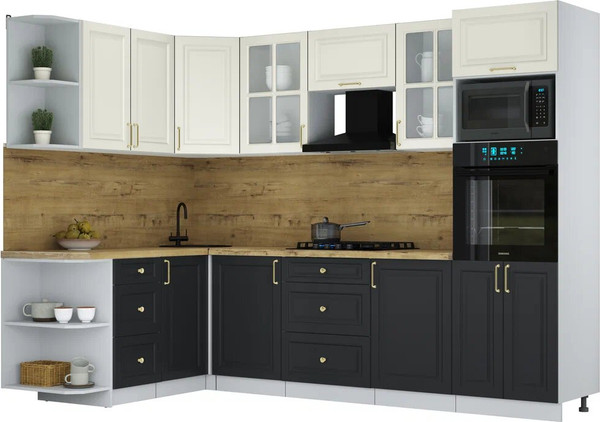 Изображение товара Кухонный гарнитур Интерлиния Мила Шато 1.68x2.8 ВТ LV (белый/черный/дуб бунратти)