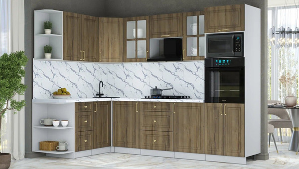 Изображение товара Кухонный гарнитур Интерлиния Мила Шато 1.68x2.8 ВТ LV (дуб вотан/дуб вотан/белый гранит)