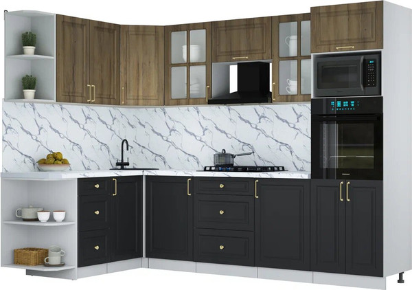 Изображение товара Кухонный гарнитур Интерлиния Мила Шато 1.68x2.8 ВТ LV (дуб вотан/черный/белый гранит)