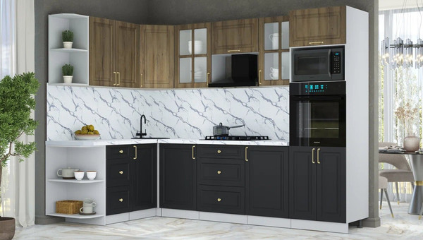 Изображение товара Кухонный гарнитур Интерлиния Мила Шато 1.68x2.8 ВТ LV (дуб вотан/черный/белый гранит)