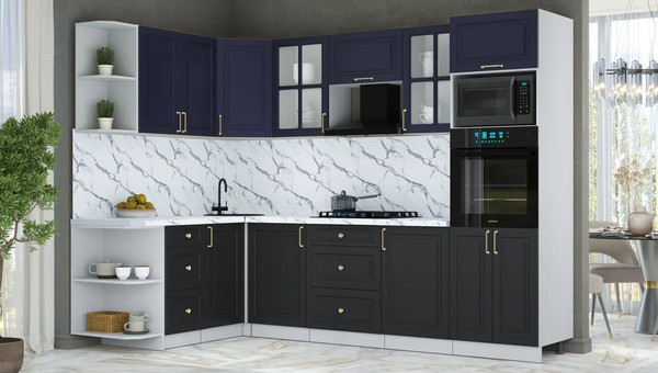 Изображение товара Кухонный гарнитур Интерлиния Мила Шато 1.68x2.8 ВТ LV (индиго/черный/белый гранит)