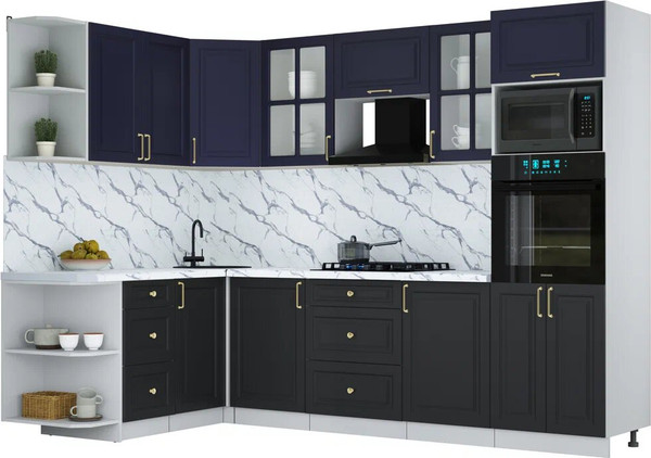 Изображение товара Кухонный гарнитур Интерлиния Мила Шато 1.68x2.8 ВТ LV (индиго/черный/белый гранит)