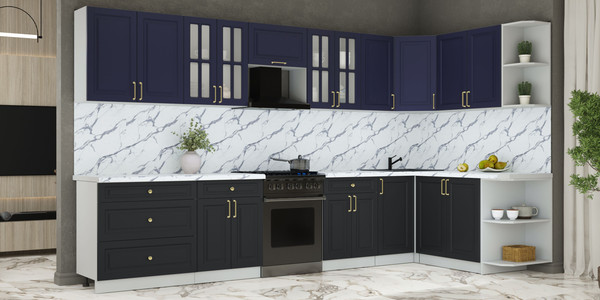 Изображение товара Кухонный гарнитур Интерлиния Мила Шато 1.7x3.6 PR (индиго/черный/белый гранит)