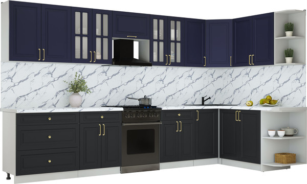Изображение товара Кухонный гарнитур Интерлиния Мила Шато 1.7x3.6 PR (индиго/черный/белый гранит)