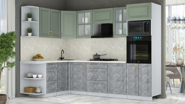 Изображение товара Кухонный гарнитур Интерлиния Мила Шато 1.68x2.8 ВТ LV (мята/керамика/опал светлый)