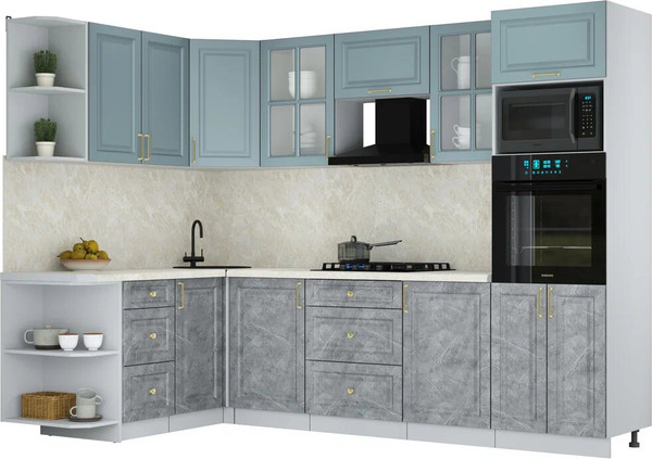 Изображение товара Кухонный гарнитур Интерлиния Мила Шато 1.68x2.8 ВТ LV (океан/керамика/опал светлый)