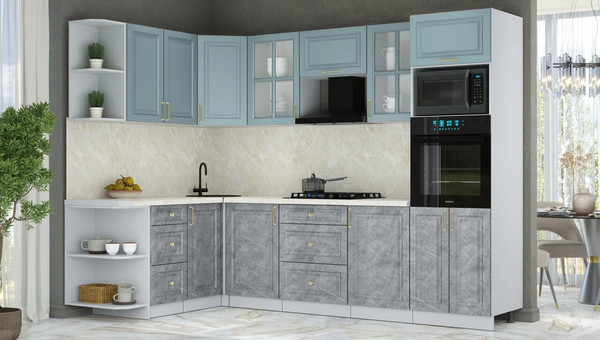 Изображение товара Кухонный гарнитур Интерлиния Мила Шато 1.68x2.8 ВТ LV (океан/керамика/опал светлый)