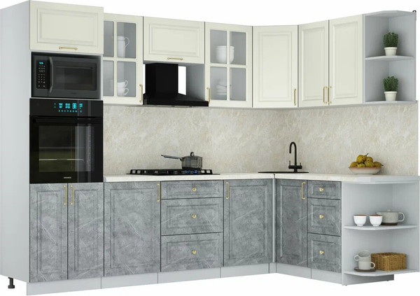 Изображение товара Кухонный гарнитур Интерлиния Мила Шато 1.68x2.8 ВТ PR (белый/керамика/опал светлый)