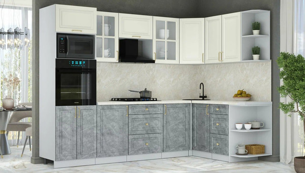 Изображение товара Кухонный гарнитур Интерлиния Мила Шато 1.68x2.8 ВТ PR (белый/керамика/опал светлый)