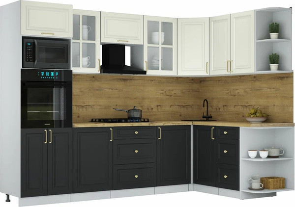 Изображение товара Кухонный гарнитур Интерлиния Мила Шато 1.68x2.8 ВТ PR (белый/черный/дуб бунратти)