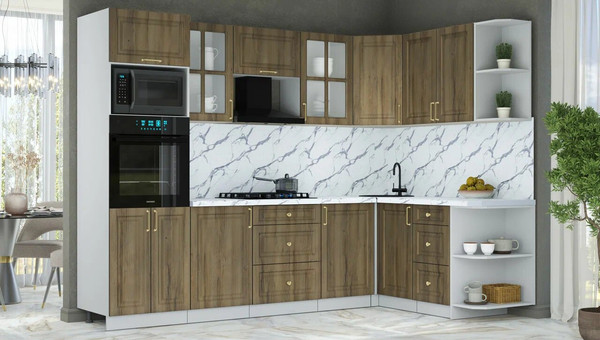 Изображение товара Кухонный гарнитур Интерлиния Мила Шато 1.68x2.8 ВТ PR (дуб вотан/дуб вотан/белый гранит)