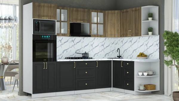 Изображение товара Кухонный гарнитур Интерлиния Мила Шато 1.68x2.8 ВТ PR (дуб вотан/черный/белый гранит)