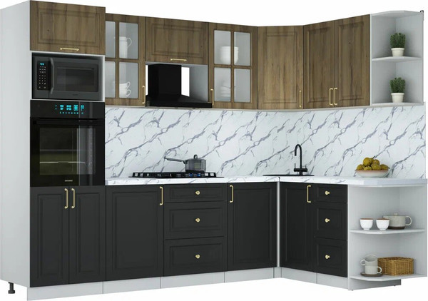 Изображение товара Кухонный гарнитур Интерлиния Мила Шато 1.68x2.8 ВТ PR (дуб вотан/черный/белый гранит)
