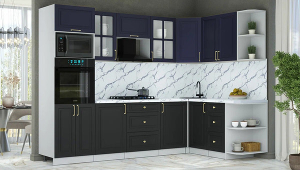 Изображение товара Кухонный гарнитур Интерлиния Мила Шато 1.68x2.8 ВТ PR (индиго/черный/белый гранит)