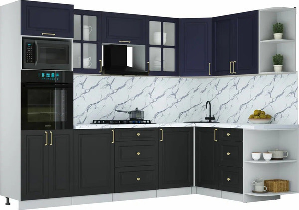 Изображение товара Кухонный гарнитур Интерлиния Мила Шато 1.68x2.8 ВТ PR (индиго/черный/белый гранит)