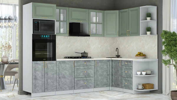 Изображение товара Кухонный гарнитур Интерлиния Мила Шато 1.68x2.8 ВТ PR (мята/керамика/опал светлый)