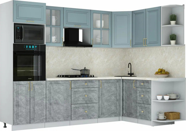 Изображение товара Кухонный гарнитур Интерлиния Мила Шато 1.68x2.8 ВТ PR (океан/керамика/опал светлый)