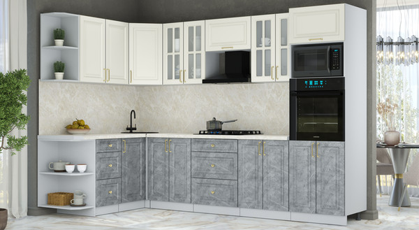 Изображение товара Кухонный гарнитур Интерлиния Мила Шато 1.68x3.0 ВТ LV (белый/керамика/опал светлый)