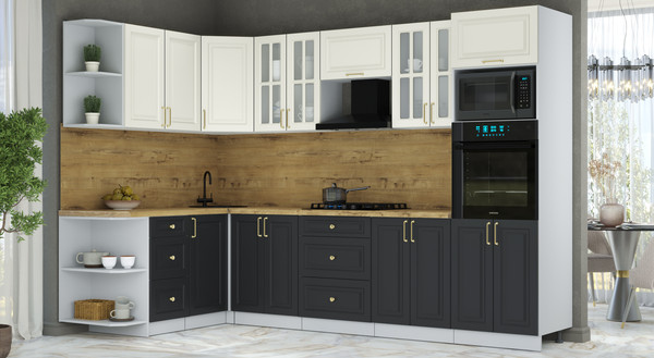 Изображение товара Кухонный гарнитур Интерлиния Мила Шато 1.68x3.0 ВТ LV (белый/черный/дуб бунратти)