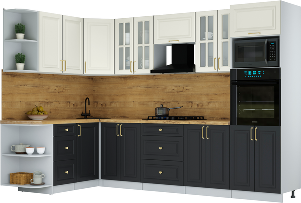 Изображение товара Кухонный гарнитур Интерлиния Мила Шато 1.68x3.0 ВТ LV (белый/черный/дуб бунратти)