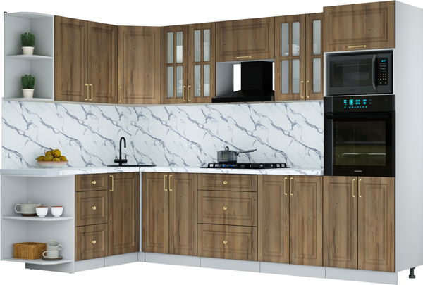 Изображение товара Кухонный гарнитур Интерлиния Мила Шато 1.68x3.0 ВТ LV (дуб вотан/дуб вотан/белый гранит)