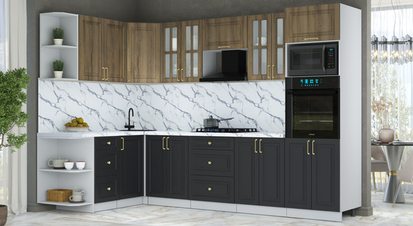 Изображение товара Кухонный гарнитур Интерлиния Мила Шато 1.68x3.0 ВТ LV (дуб вотан/черный/белый гранит)