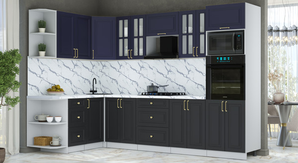 Изображение товара Кухонный гарнитур Интерлиния Мила Шато 1.68x3.0 ВТ LV (индиго/черный/белый гранит)