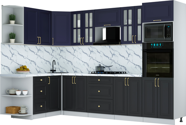 Изображение товара Кухонный гарнитур Интерлиния Мила Шато 1.68x3.0 ВТ LV (индиго/черный/белый гранит)