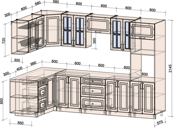 Изображение товара Кухонный гарнитур Интерлиния Мила Шато 1.68x3.0 ВТ LV (луна/дуб вотан/опал светлый)