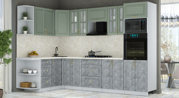 Изображение товара Кухонный гарнитур Интерлиния Мила Шато 1.68x3.0 ВТ LV (мята/керамика/опал светлый)