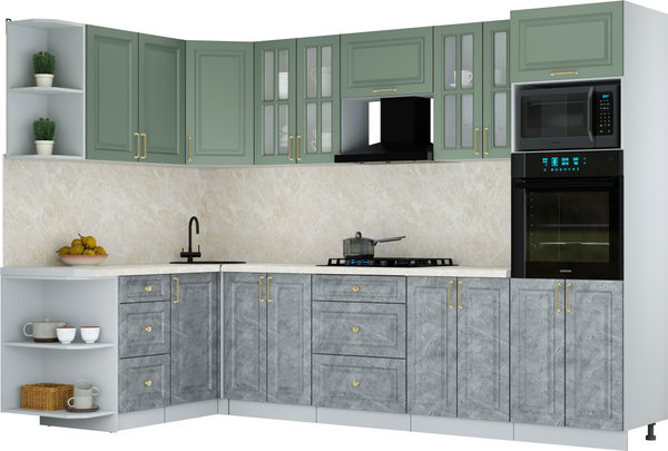 Изображение товара Кухонный гарнитур Интерлиния Мила Шато 1.68x3.0 ВТ LV (мята/керамика/опал светлый)