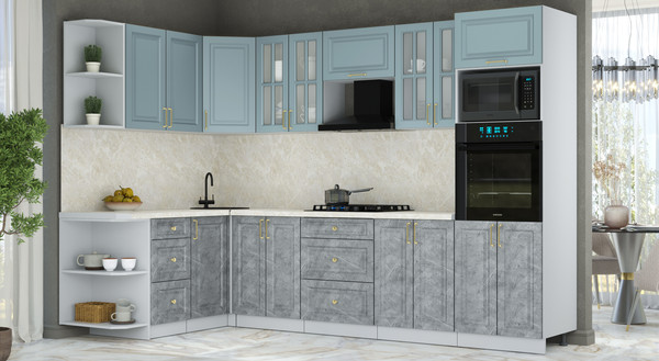 Изображение товара Кухонный гарнитур Интерлиния Мила Шато 1.68x3.0 ВТ LV (океан/керамика/опал светлый)