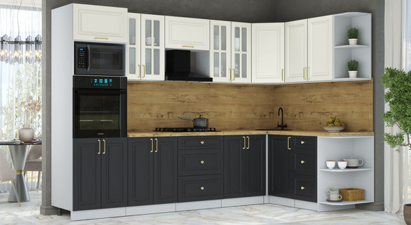 Изображение товара Кухонный гарнитур Интерлиния Мила Шато 1.68x3.0 ВТ PR (белый/черный/дуб бунратти)