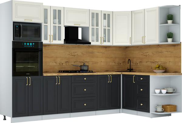 Изображение товара Кухонный гарнитур Интерлиния Мила Шато 1.68x3.0 ВТ PR (белый/черный/дуб бунратти)