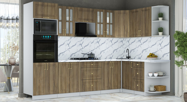 Изображение товара Кухонный гарнитур Интерлиния Мила Шато 1.68x3.0 ВТ PR (дуб вотан/дуб вотан/белый гранит)