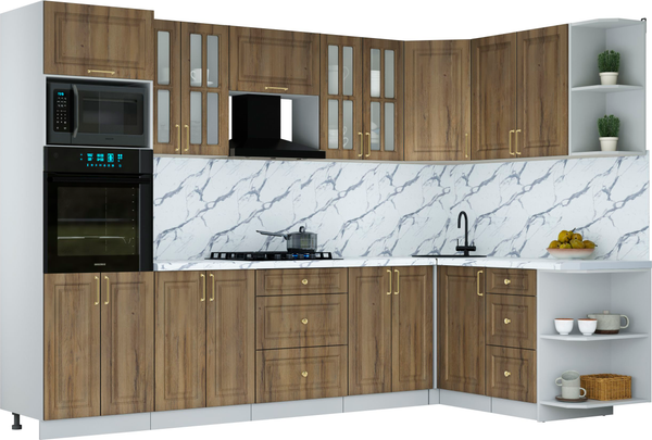 Изображение товара Кухонный гарнитур Интерлиния Мила Шато 1.68x3.0 ВТ PR (дуб вотан/дуб вотан/белый гранит)