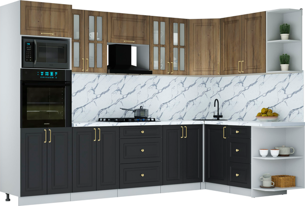 Изображение товара Кухонный гарнитур Интерлиния Мила Шато 1.68x3.0 ВТ PR (дуб вотан/черный/белый гранит)