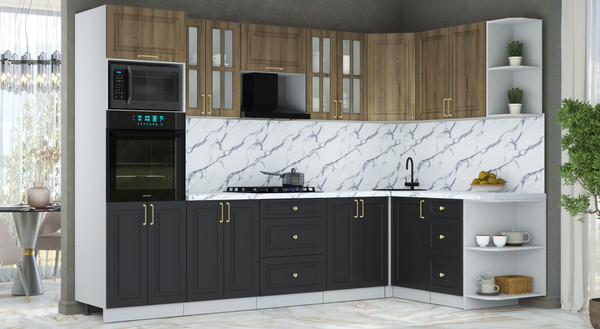 Изображение товара Кухонный гарнитур Интерлиния Мила Шато 1.68x3.0 ВТ PR (дуб вотан/черный/белый гранит)