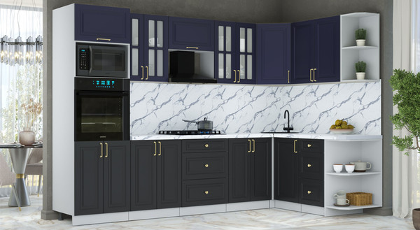 Изображение товара Кухонный гарнитур Интерлиния Мила Шато 1.68x3.0 ВТ PR (индиго/черный/белый гранит)
