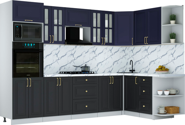 Изображение товара Кухонный гарнитур Интерлиния Мила Шато 1.68x3.0 ВТ PR (индиго/черный/белый гранит)
