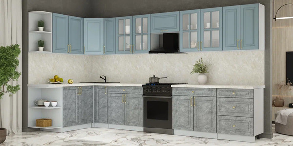 Изображение товара Кухонный гарнитур Интерлиния Мила Шато 1.7x3.7 LV (океан/керамика/опал светлый)