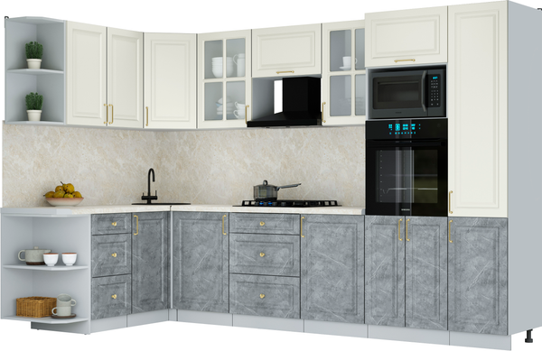 Изображение товара Кухонный гарнитур Интерлиния Мила Шато 1.68x3.2 ВТ LV (белый/керамика/опал светлый)