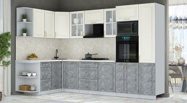 Изображение товара Кухонный гарнитур Интерлиния Мила Шато 1.68x3.2 ВТ LV (белый/керамика/опал светлый)