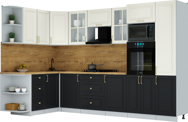Изображение товара Кухонный гарнитур Интерлиния Мила Шато 1.68x3.2 ВТ LV (белый/черный/дуб бунратти)